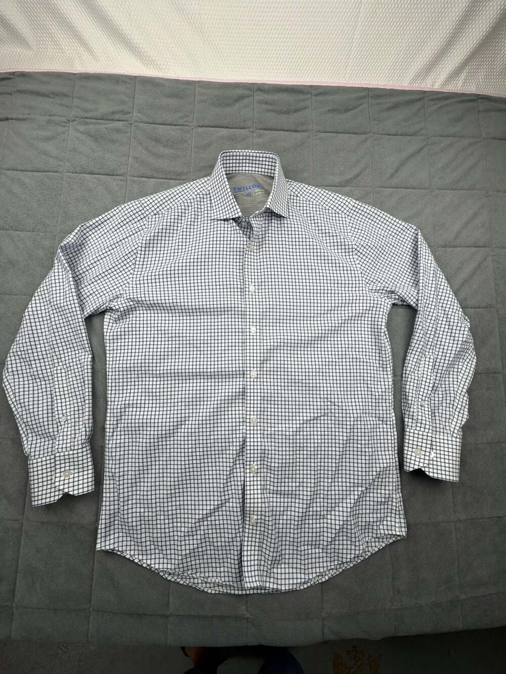Twillory Performance Fabric Tailored Fit Blue White Dress Shirt Size 15.5 32-33